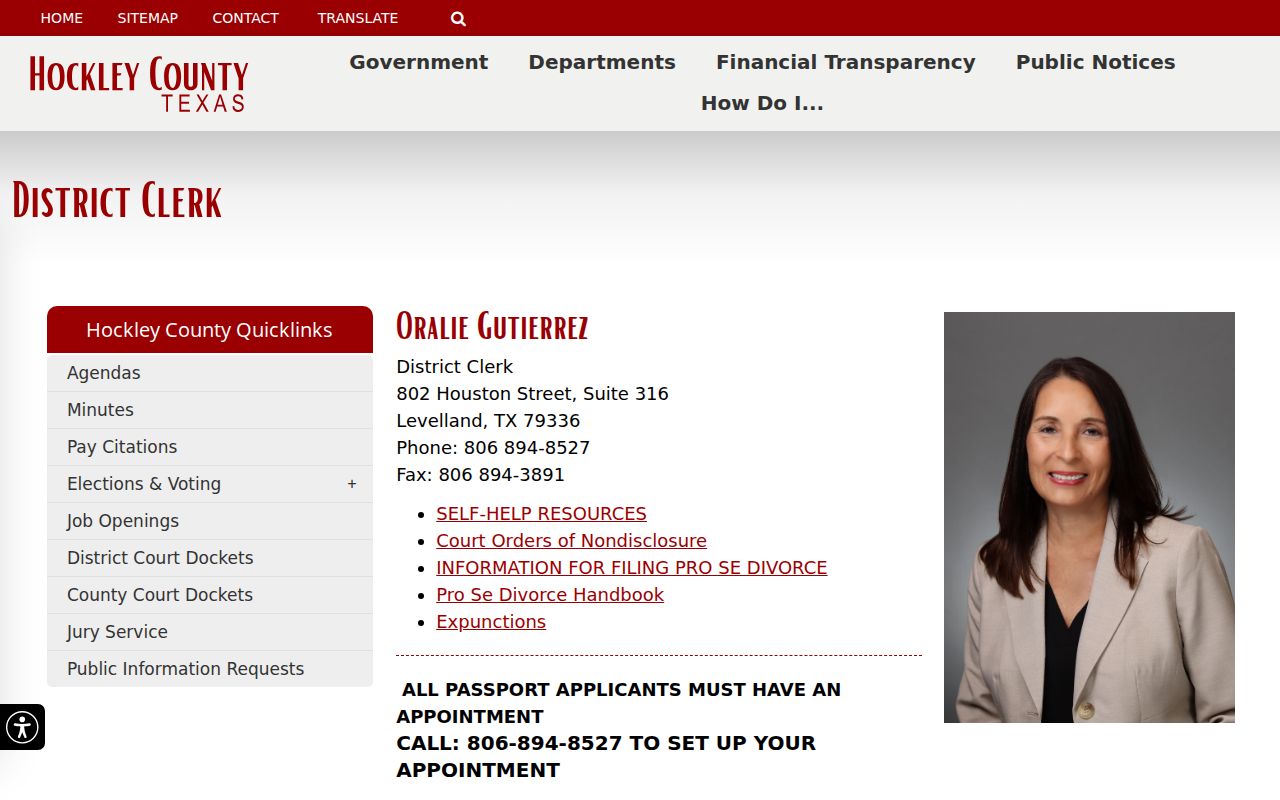 Hockley County District Clerk records and contact page