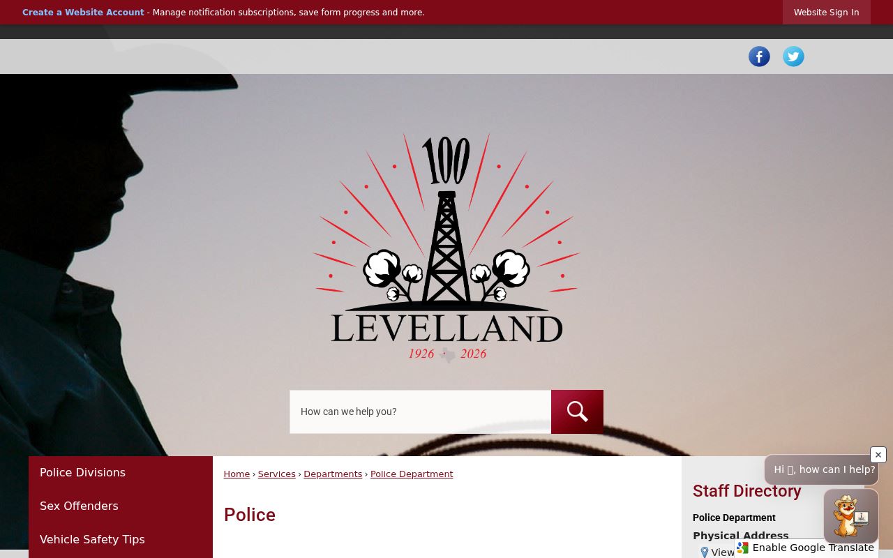 Levelland Police Department contact information