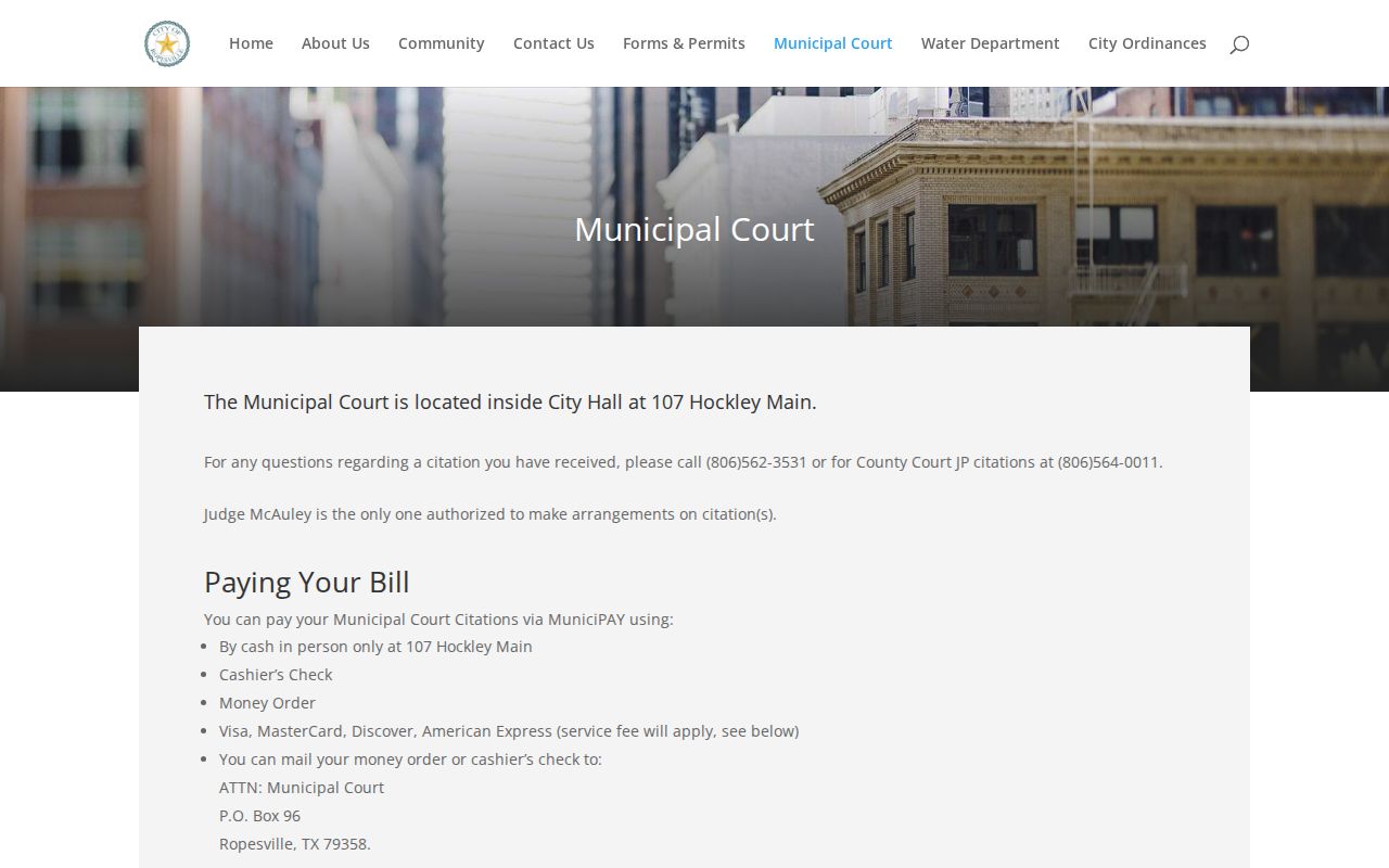 Ropesville Municipal Court payment and arrangement information